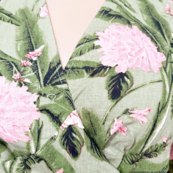 Agua Bendita Women's Large Peony Print Tie Wrap Top Dark Olive/Blush - Picture 2 of 10